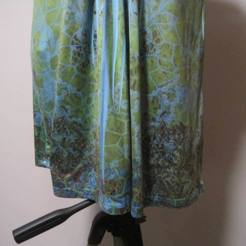 Unbranded Women's Medium Green Blue Floral Embellished V-Neck Short Sleeve Shirt - Picture 2 of 6